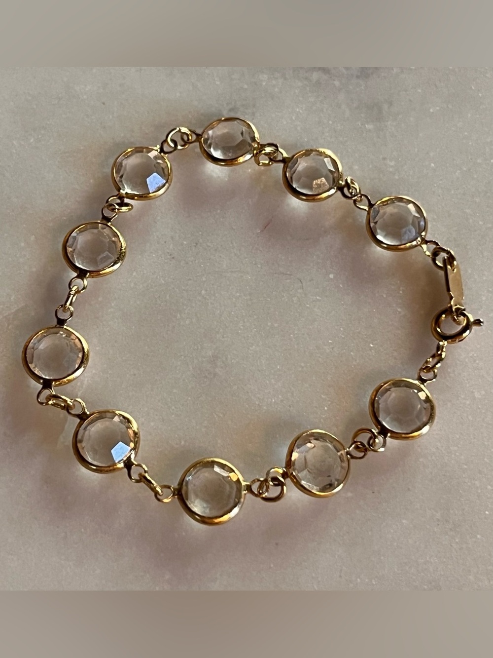 Vintage Gold Tone Clear Crystal Station Bracelet - Swarovski Style Bezel Set Col